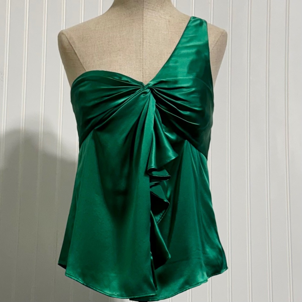 Cinq a Sept L Womens Maeve Top Luxury Silk Jade Green One Shoulder‎ Corset NWT